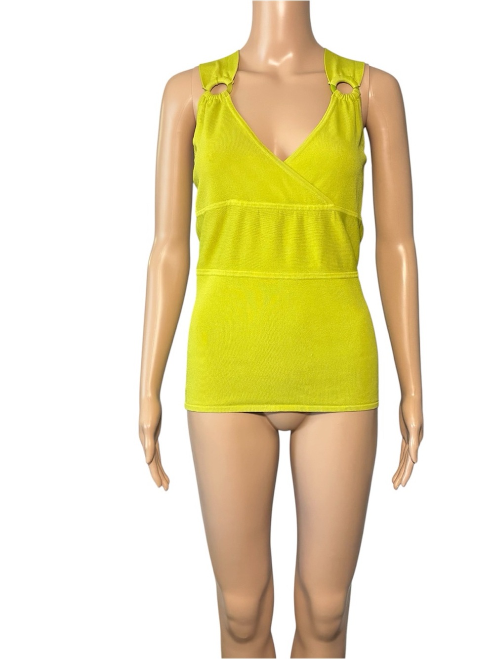 Marquis Women's Knit Tank Top Size L Green Rayon Blend Stretch Sleeveless V-Neck